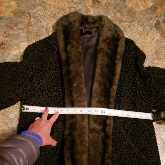 Vintage Faux Black Curly Persian Lamb Coat Jacket with Fur Collar - Picture 7 of 8